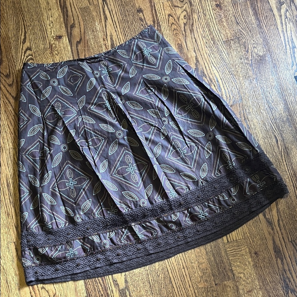 Apt. 9 Brown Geometric A-Line Skirt Beaded 12 Lined